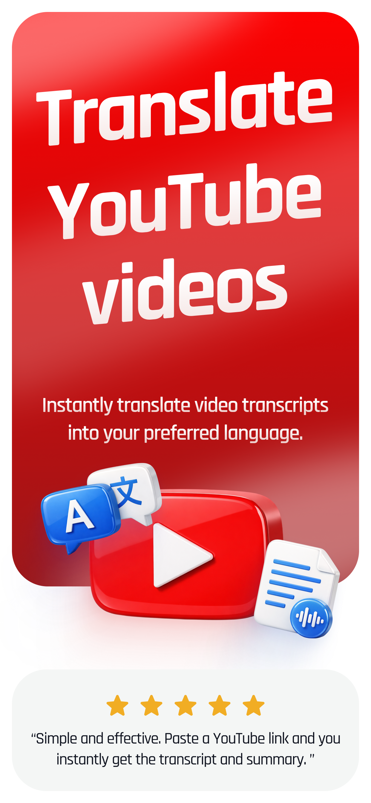 YouTube Translate - Paste URL and fetch transcript
